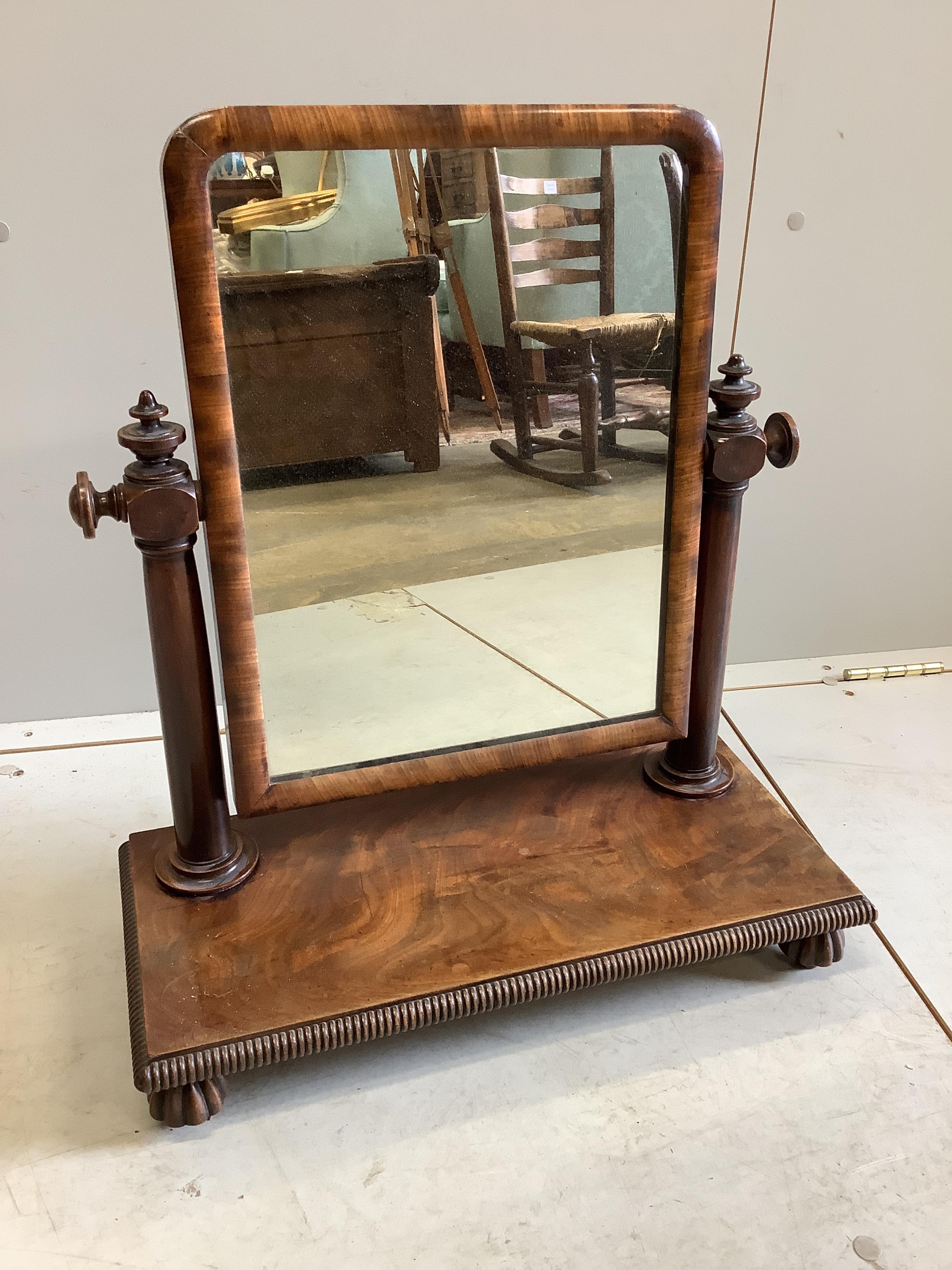A George III mahogany toilet mirror, width 50cm, depth 22cm, height 56cm